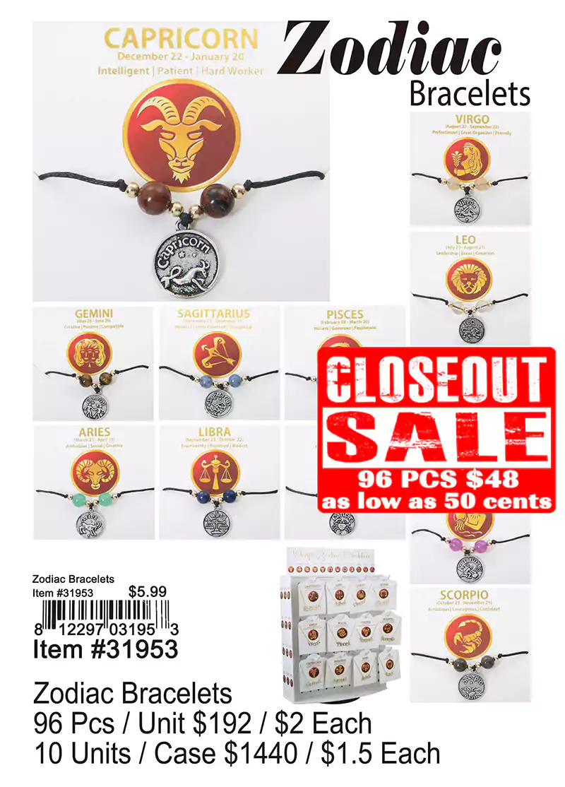 Zodiac Bracelets - Closeout 96 Pcs.